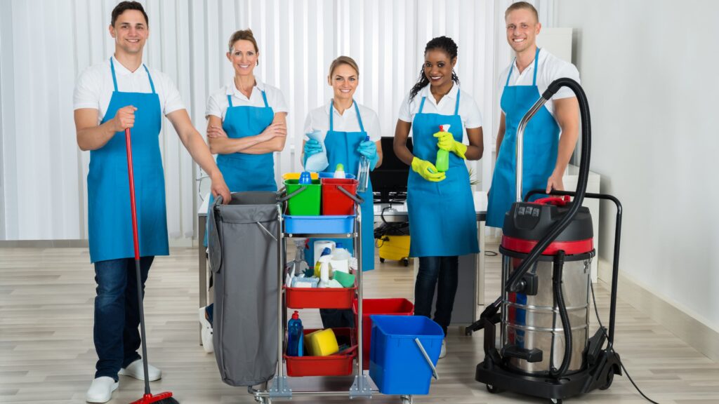 London office cleaning crew working after hours